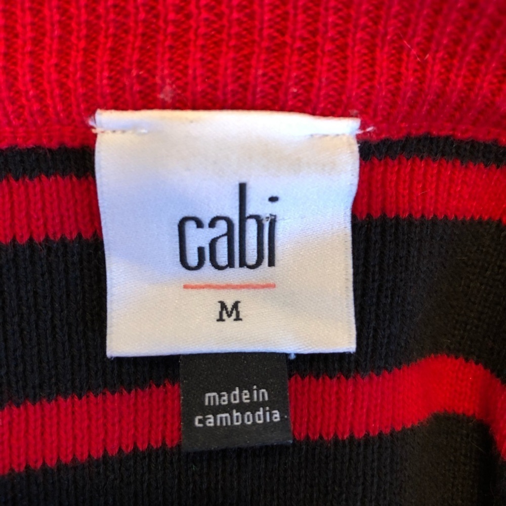 🌈 6/$60, Cabi Pocket Pullover, Striped Sweater, Red, White, Black, Size Medium - Picture 4 of 7
